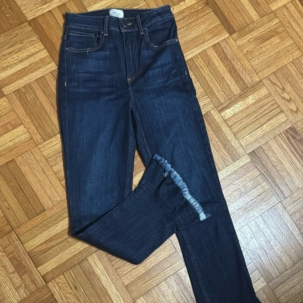 Alice + Olivia‎ LA Cropped Fringe Stretch ruffled hem cropped blue jeans 24 - Picture 2 of 8